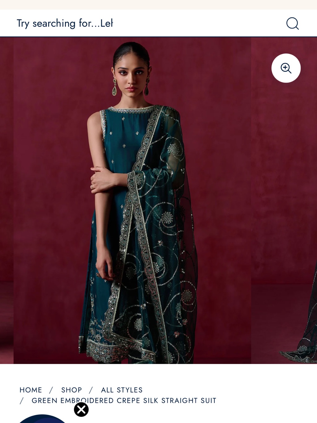 Nwt Crepe Silk Straight Salwar Kameez Suit In Teal | Size L (40) — image 2 of 8